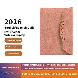 2026 taille A5 couverture rigide almanach calendrier planificateur 100gsm couverture en cuir cahier transfrontalier affaires spirale couture reliure - Product Image 5