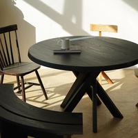 Table à manger en bois massif avec pieds croisés en X, bois naturel, table ronde minimaliste pour salle à manger familiale