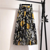 Jupes midi en mousseline à imprimé floral pour femmes, élégantes avec nœud, pour le printemps et l'été, robe de plage, taille haute, jupe décontractée pour femmes