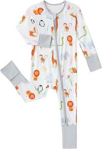 Pijamas <span class=keywords><strong>de</strong></span> Fibra <span class=keywords><strong>de</strong></span> Bambú para Bebés Niños y Niñas, Recién Nacidos Prematuros, con Cierre YKK Bidireccional, Estampado Animal, Ropa Casual <span class=keywords><strong>de</strong></span> Otoño - Product Image 5