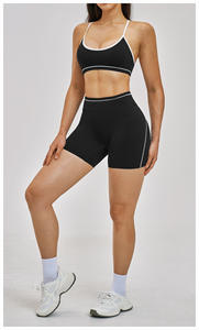 Ensemble de yoga à dos croisé avec bordure contrastante, tenue d'entraînement rehausse-fesses, tissu à séchage rapide, vêtements de sport d'extérieur - Product Image 5