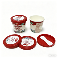 Gobelets à crème glacée écologiques personnalisés avec logo imprimé, jetables, 3oz, 4oz, 5oz, 6oz, 8oz, avec couvercle et cuillère, contenants pour yaourt glacé et gelato
