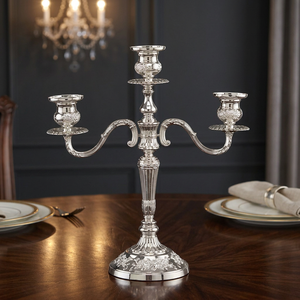 Handmade Durable 5 Head Iron 3 Branch Embossed Taper Christmas Candelabra <b>Candlestick</b> Holder <b>Glass</b> Container Religious Use - Product Image 2
