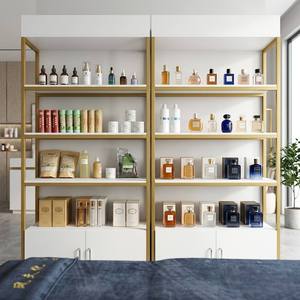 <strong>Modern</strong> Skincare Retail Display <strong>Shelf</strong> Gold &amp; White Metal Wood Showcase for Boutique &amp; Pharmacy - Product Image 2