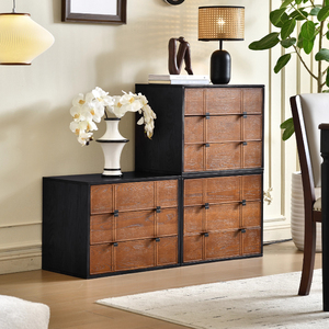 Gabinete Carmen de Estilo Moderno de Mediados de Siglo, Gabinete de Almacenamiento Lateral de Madera Sólida para Muebles del Hogar, Estilo Retro con Tablero de Ajedrez, Combinable - Product Image 2