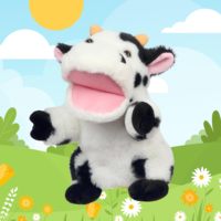 Marionnette de main en peluche douce de 9 pouces en forme de vache avec bouche mobile, ornement délicat pour les espaces pour animaux de compagnie et les zones intérieures