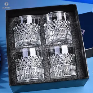 Transparent Crystal Glass Whiskey Cup Luxury Rock Glasses Bar High End Gift Box Cup Set
