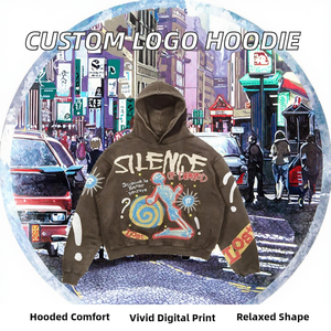 Sudaderas con Capucha Bordadas con Logotipo Personalizado, Sudadera de Algodón French Terry, Estilo Urbano, Lavado Ácido, Casual, Oversize, con Estampado Gráfico - Product Image 2