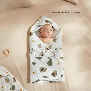 Nouveau-né Swaddle Gaze Pur Coton 6 Couches Bébé <span class=keywords><strong>Couverture</strong></span> Unique Enfants À Capuche Serviette De Bain Motif Floral Mince Wrap En Gros - Product Image 6