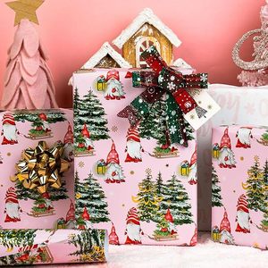 Papier cadeau gnome rose réversible, papier cadeau de Noël personnalisé, emballage aquarelle gnome, papier d'emballage pour sapin de Noël - Product Image 1