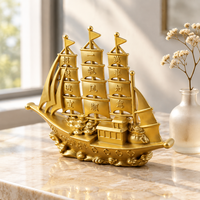 Modèle de voilier en alliage d'or, style chinois, ornement de bateau à voile, décoration de bureau et de maison, cadeau d'affaires, 100x80mm 75x60mm, vente en gros