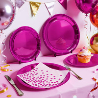 Ensemble de vaisselle jetable pour fête, assiettes rondes en papier métallisé résistantes et serviettes, fournitures pour fête d'anniversaire