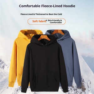 Nuovo Felpa con Cappuccio da Uomo in Pile Super Plus 380G Foderata in Cotone, Vestibilità Ampia, Tinta Unita, con Stampa Personalizzata - Collezione Autunno/Inverno - Product Image 3