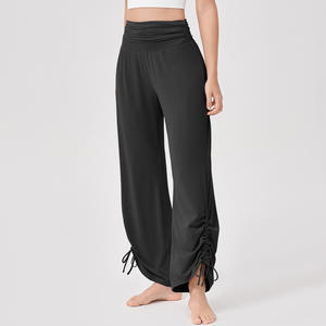 Suave y acogedora chica Sexy en pantalones <span class=keywords><strong>de</strong></span> Yoga bailando moda señora cintura alta fruncido pierna ancha Casual Pantalones deportivos mujer Yoga Pantalones - Product Image 2