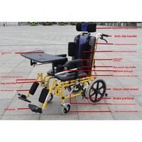 Fauteuil roulant pliable léger en acier pour enfants, poussette de voyage entièrement inclinable, aide à la mobilité réglable pour la rééducation