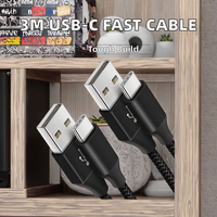 Kabel Data USB Tipe C 3 Meter, kabel pengisian daya Cepat 3 Meter kepang nilon untuk ponsel