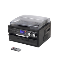 Tourne-disque vintage 6-en-1 : Lecteur de CD, cassette, vinyle, radio AM/FM, phonographe, gramophone 3 vitesses