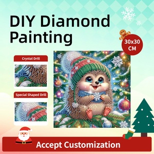 Kit de Pintura de Diamantes Creativo de 30*30CM con Diseño de <span class=keywords><strong>Erizo</strong></span> Navideño, Taladros de Cristal de Forma Irregular, Pintura de Diamantes DIY de Navidad para Principiantes - Product Image 1