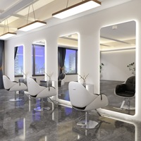 Espejo LED Popular en Internet para Salón de Belleza, Espejo Simple para Peluquería, Espejo de Pared sin Marco para Salón de Peluquería