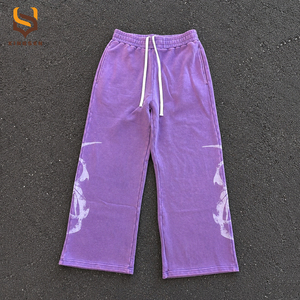Conjunto Deportivo de Hombre, Pantalones Deportivos de Felpa Francesa de Algodón y Sudadera con Capucha y Cierre de Cremallera, Diseño con Estampado y Lavado Ácido - Product Image 3