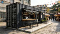 Café en conteneur maritime modifié 40HQ, bar à café préfabriqué en conteneur pour service de restauration en plein air dans les parcs
