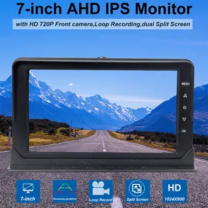 7'' IPS Monitor With Front Camera+720P IP69K Rear View Camera Wired Backup Camera Kit DVR Loop Record For Bus Truck Car