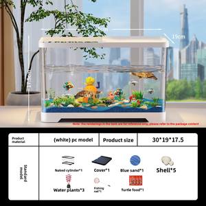 Kit Akuarium Ikan Kura-Kura Rumah Tangga Persegi Panjang dengan Tutup Transparan LED, Akuarium Desktop Air Tawar/Air Asin, Area Berjemur, Ruang Tamu, Balkon - Product Image 6