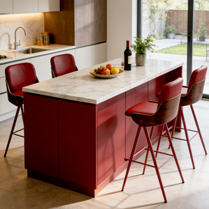 Stylish <b>Bar</b> Counter <b>Leather</b> <b>Stool</b> with Backrest Stainless Steel Fixed Height for Kitchen Island Dining Chairs - Product Image 1