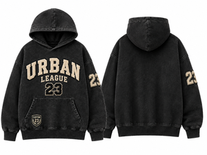 Sweat-shirt à capuche en molleton délavé vintage avec broderie de patchs et appliques de lettres en chenille, style streetwear - Product Image 3