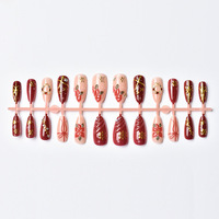24 faux ongles moyens en amande à presser, motif fleur et flocon de neige de Noël, couverture complète avec colle
