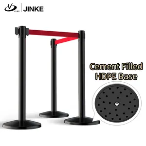 Jinke 까만 HDPE 기초 군중 통제 철회 가능한 벨트 Stanchion 포스트는 테이프를 가진 금속 대기열 선 장벽 대를 주문을 받아서 만들었습니다