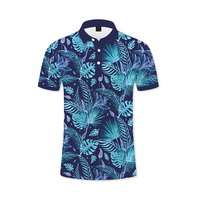 GEEDA Sportkleding Aanpasbare Golfkleding Unisex Blauwe Tropische Polo Zonnebescherming Kreukvrij Zacht Aanvoelende Golf Poloshirts