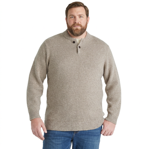 Pull tricoté vintage gris à col rond pour homme, anti-plis, respirant, anti-rétrécissement, avec boutons sur le devant - Product Image 2