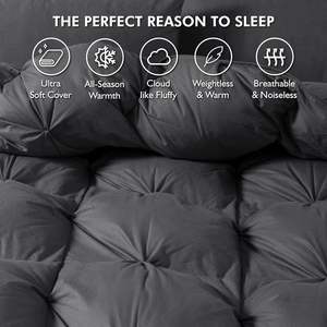 Piumino in Piuma d'Oca <span class=keywords><strong>Nero</strong></span> di Lusso per Tutte le Stagioni, Misura Queen, 100% Cotone, Moderno e Soffice, Peso Imbottito 60 oz, Traspirante per Uso Letto - Product Image 2