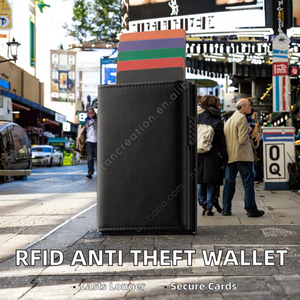 กระเป๋าสตางค์ RFID ป้องกันการโจรกรรม ทำจากอะลูมิเนียมและหนัง - กระเป๋าใส่บัตรบางเฉียบแบบเลื่อนอัตโนมัติสำหรับบัตรเครดิต เหมาะสำหรับการเดินทางและการทำงาน - Product Image 4