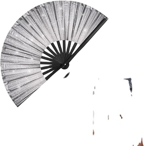 Éventail pliant grand format à paillettes pour festivals et soirées, avec sangle de transport et étui en tissu - Product Image 2