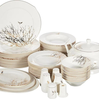 Service de table de luxe moderne en porcelaine fine dorée de 60 pièces / Ensemble d'assiettes en céramique écologique pour 12 personnes