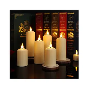 Lilin pilar isi ulang romantis, dengan lampu kuning berkedip untuk tengah meja pernikahan