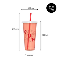 Vaso Promocional Personalizado con Patrón Oculto, Vaso de Plástico de 24oz que Cambia de Color con el Frío, con Pajita, para Campañas de Marca