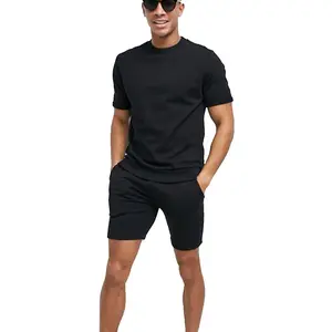 eşofman erkekler için yaz Suppliers-Düz boş özel 2 parça erkekler kısa kollu eşofman moda yaz kısa Set eşofman erkekler için