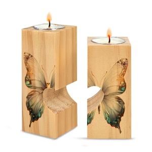 Porte-bougie en bois à sublimation, porte-bougie en bois personnalisé à faire soi-même, design créatif pour la décoration de la maison, porte-bougie en bois en forme de cœur - Product Image 1