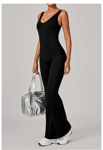 Combinaison de sport pour femme OEM, fitness, yoga, col bas, dos en U, pantalon de sport ajusté, pantalon évasé - Product Image 2