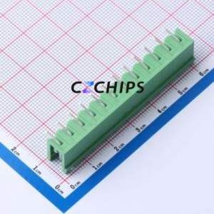 DB2ER-5.0-12P-GN Plug-in Terminal Block Bent Lead Through Hole,P=5mm Connector Board-to-Board / Socket - Open 1x12P 5mm Green - Product Image 2