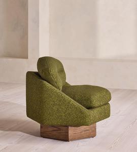 Sillón de Tela Bouclé Verde Oliva, Sillón Moderno de Mediados de Siglo con Base de Madera Maciza para Sala de Estar - Product Image 4
