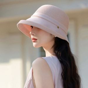 Patchwork Breathable Raffia Straw Boater Hat Rolled Edge <b>Sunscreen</b> Outdoor Casual Travel Vacation Sun Hat - Product Image 1