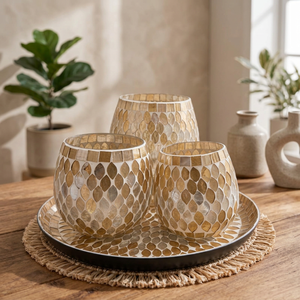 Ensemble de porte-bougies en verre mosaïque doré, écologique, fait main, décoratif, pour bougies chauffe-plat, décoration d'intérieur pour Noël - Product Image 2