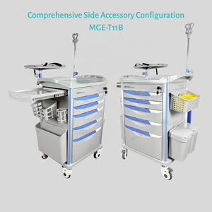 Chariot médical d'urgence de luxe <span class=keywords><strong>en</strong></span> ABS, chariot de secours avec <span class=keywords><strong>5</strong></span> <span class=keywords><strong>tiroirs</strong></span>, verrouillage centralisé, poteau IV pour hôpital et clinique - Product Image 2