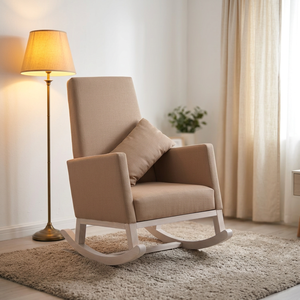 Modern Single-Seater Solid Wood Armchair Lounge Leisure Rocking <b>Sofa</b> for Living Room Fabric Covered - Product Image 1