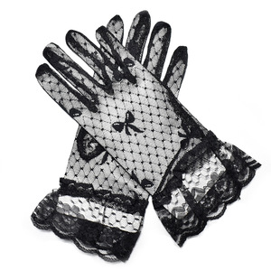 Gants courts en <span class=keywords><strong>dentelle</strong></span> et résille transparents pour femme, 24 cm, noirs et blancs, style vintage, élégants, pour mariée, avec nœud, pour fêtes et mariages - Product Image 4