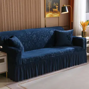 Жаккардовый Бархатный Чехол для дивана с юбкой эластичный супер мягкий чехол для дивана секционный нескользящий чехол для дивана Чехлы На Сиденья